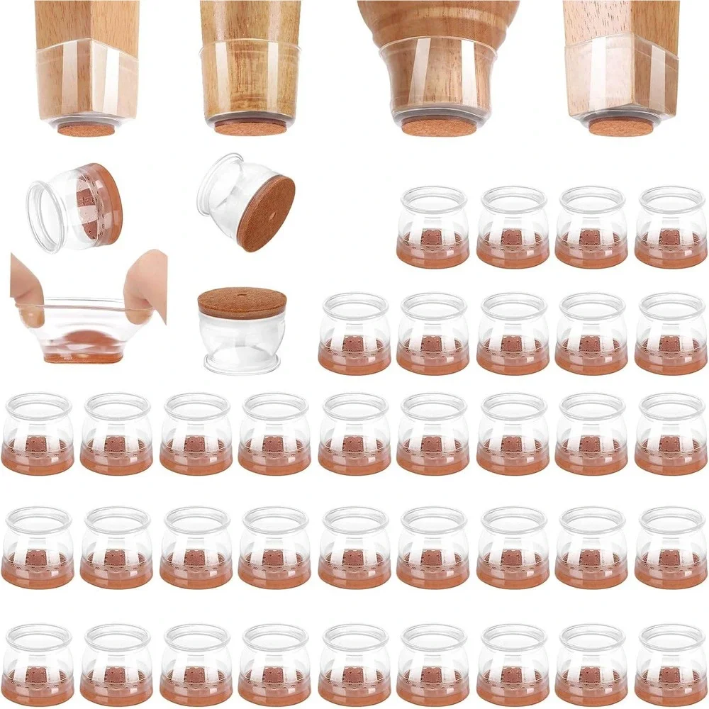 Silicone Chair Leg Floor Protectors with Felt Pads‎ Clear Furniture Caps 32 Pack